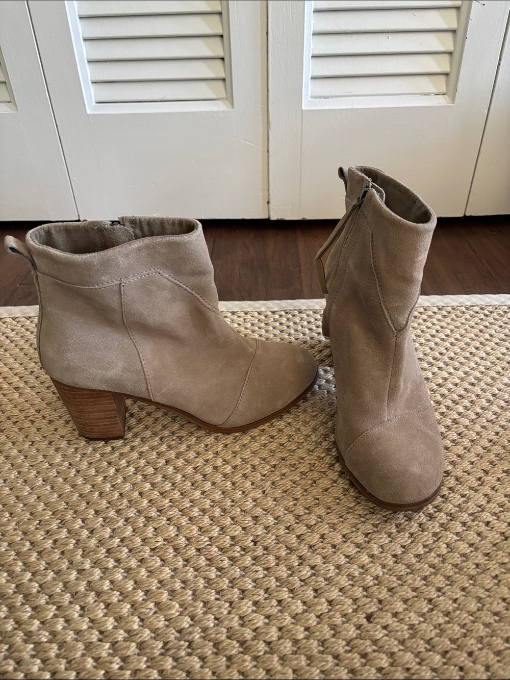 Toms Taupe Suede Ankle Boot with Block Heel